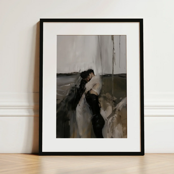 Dripping - Surreal Gay Couple Art Print / Canvas Black-framed Abstract Painting White Mat Two Figures Muted Latino Gay Couple, Surreal Gay,