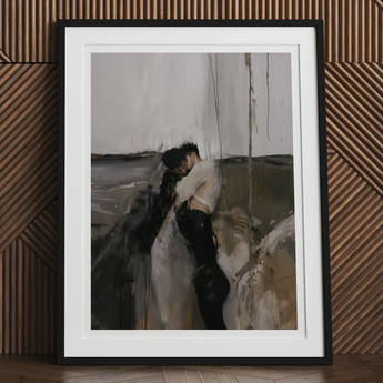 Dripping - Surreal Latino Gay Couple Art Print, 12x16’’ / 31x41cm / Black Frame / 2’’ Matboard, Framed Abstract Painting Figures
