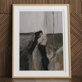 Dripping - Surreal Latino Gay Couple Art Print, 12x16’’ / 31x41cm / Natural Frame / 2’’ Matboard, Framed Abstract Painting Two Figures