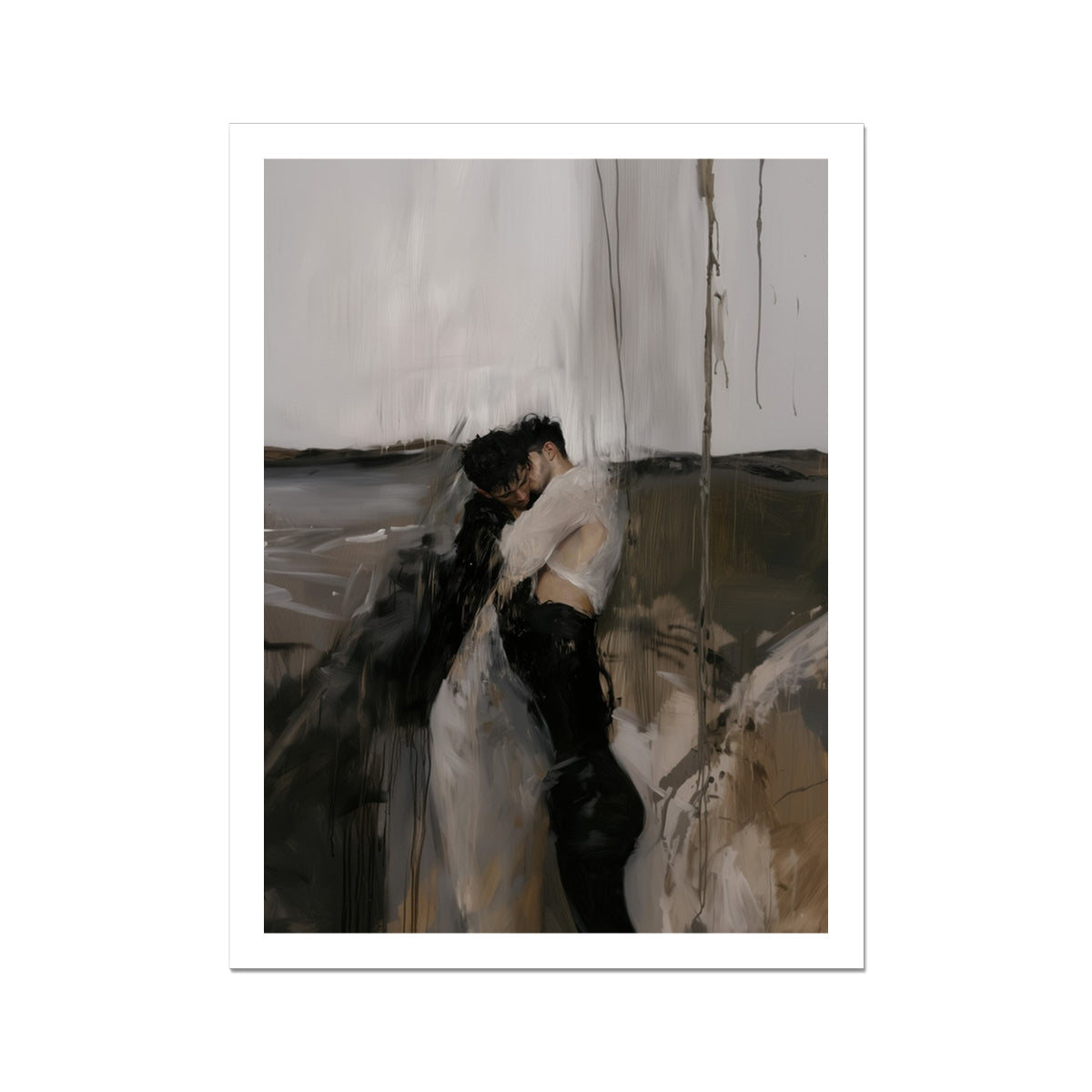 Dripping Surreal Latino Gay Couple Art Print, 18x24’’ / 46x61cm / Unframed, Abstract Painting Figures