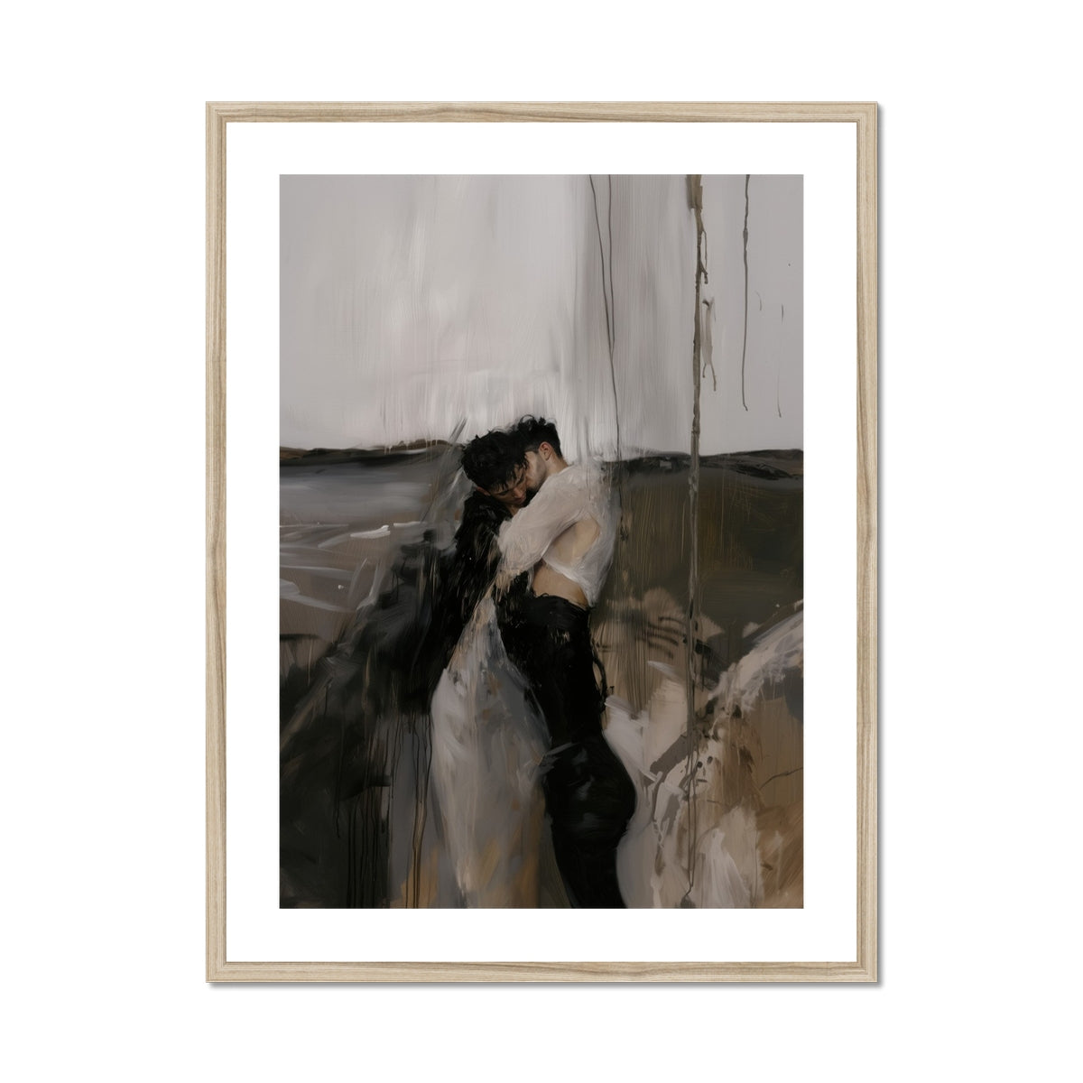 Dripping Surreal Latino Gay Couple Art Print, Framed Abstract Painting Couple