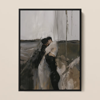 Dripping - Surreal Mexican Gay Couple Framed Canvas, 12x16’’ / 31x41cm / Black Floating Frame, Framed Abstract Painting Couple