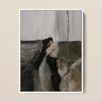 Dripping - Surreal Mexican Gay Couple Framed Canvas, 12x16’’ / 31x41cm / White Floating Frame, Modern Abstract Painting Couple