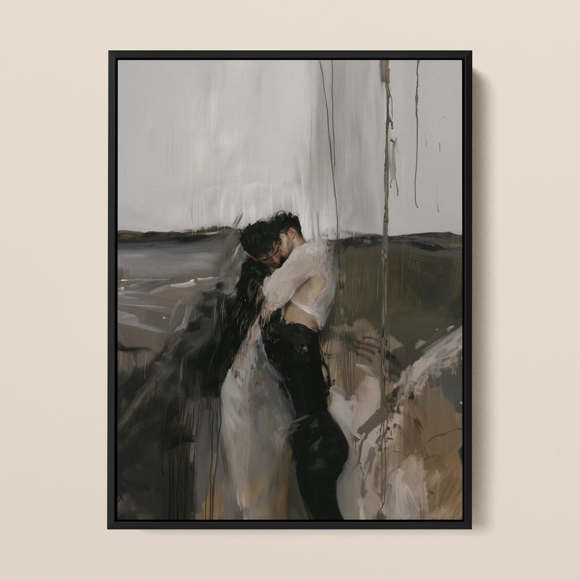 Dripping - Surreal Mexican Gay Couple Framed Canvas, Framed Abstract Painting Couple