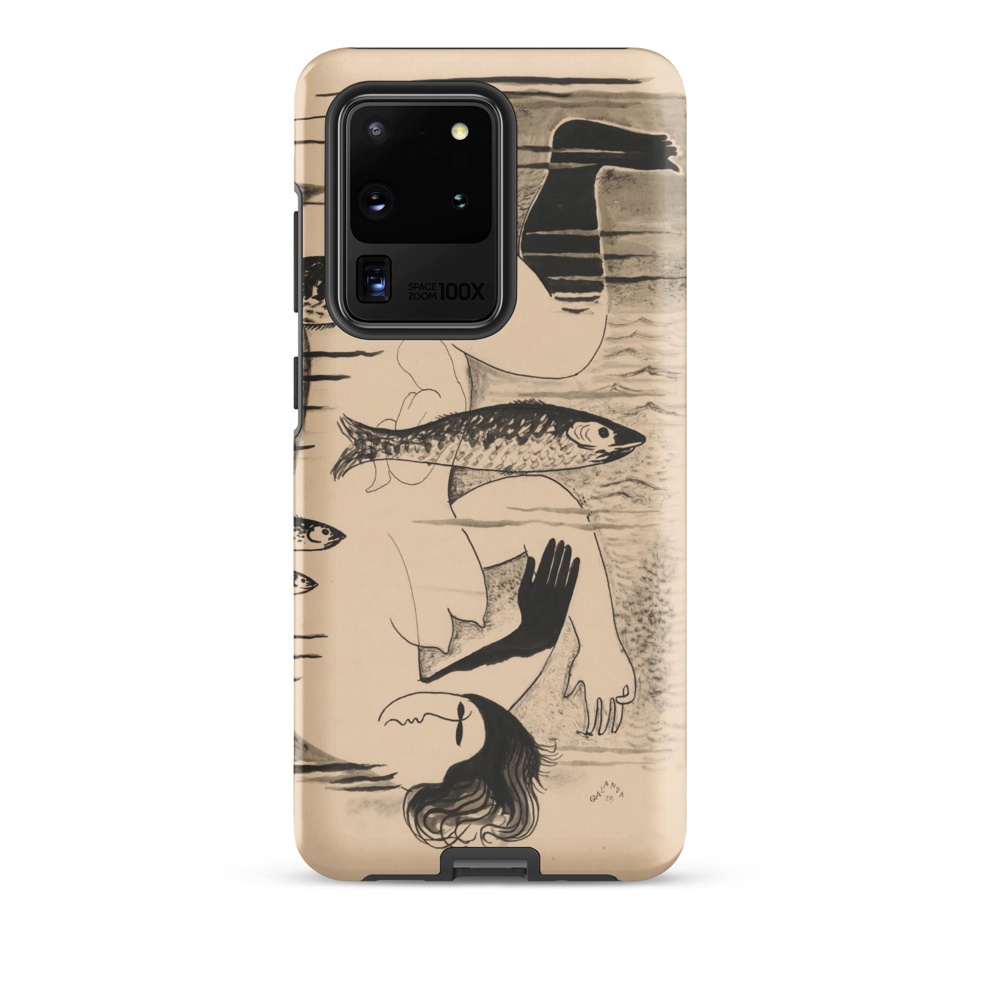 Drowned Mikulas Galanda Samsung Case, Galaxy S20 Ultra / Matte, Beige Smartphone Case Black White Abstract Design Figure