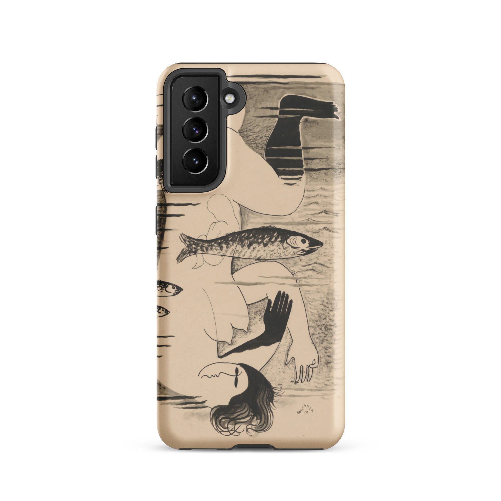 Drowned Mikulas Galanda Samsung Case, Galaxy S21 / Matte, Smartphone Case Beige Background Black White Abstract Art