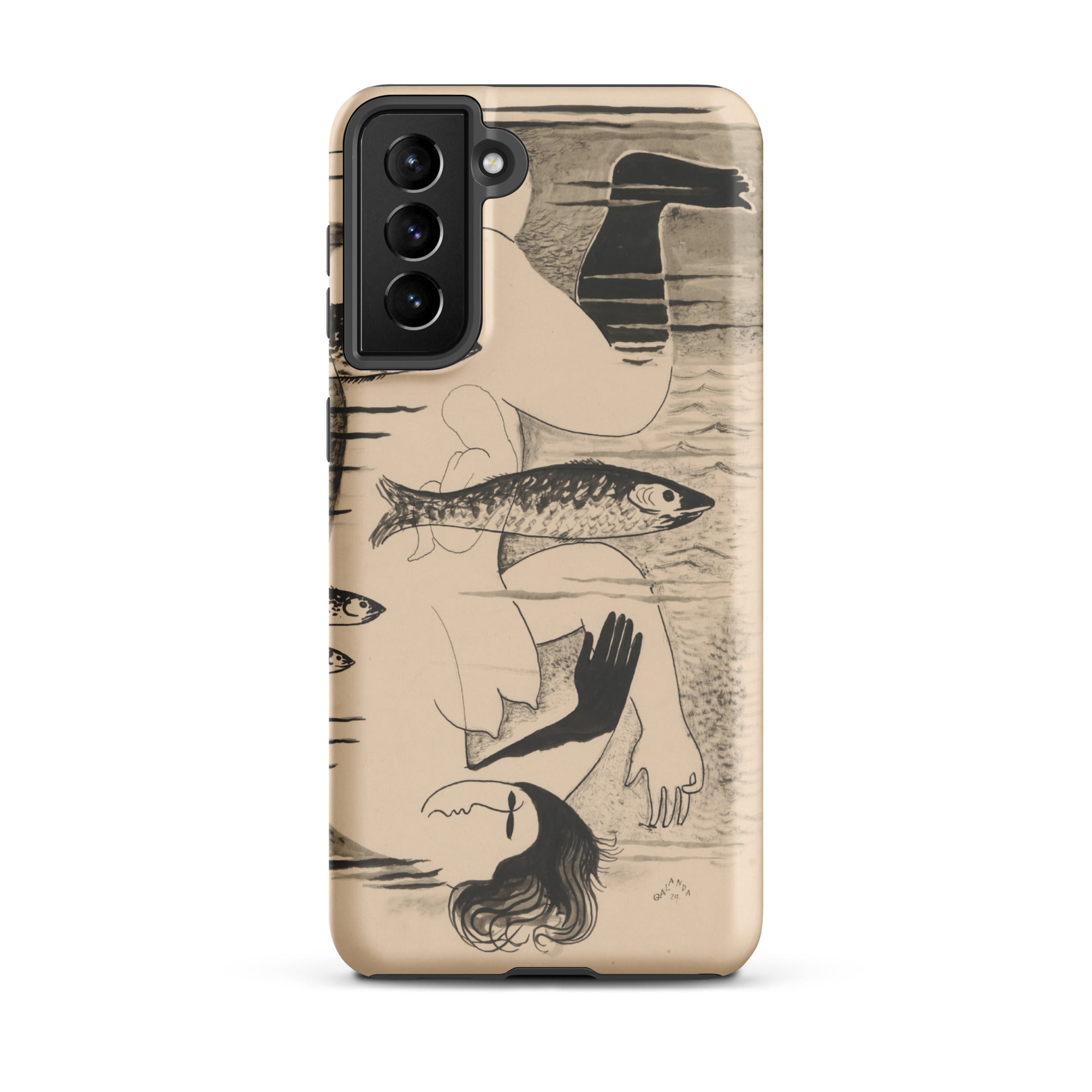 Drowned Mikulas Galanda Samsung Case, Galaxy S21 Plus / Matte, Beige Smartphone Case Surrealist Illustration Figure Fish Eyes
