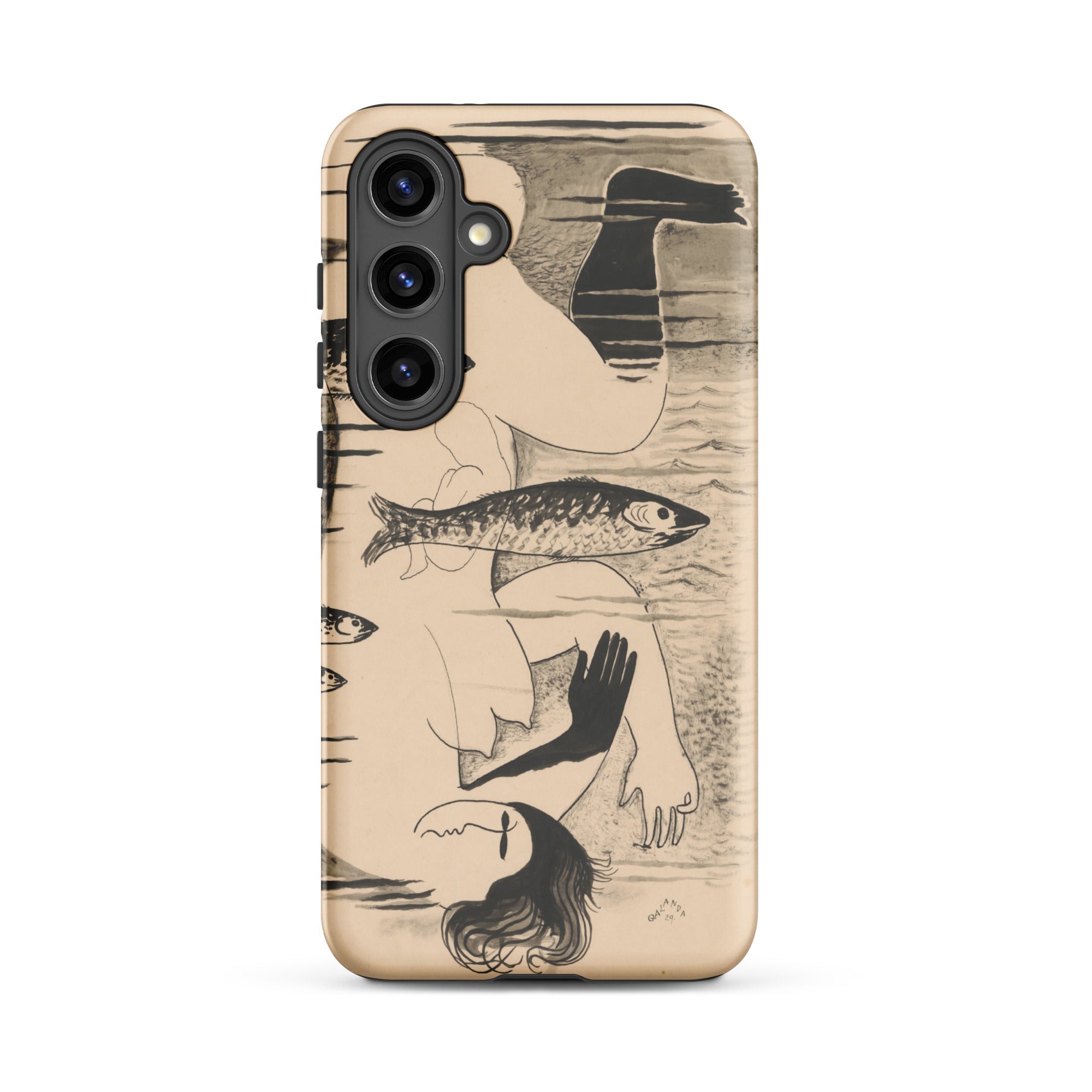 Drowned Mikulas Galanda Samsung Case, Galaxy S24 Plus / Matte, Smartphone Case Beige Background Black Line Art Person