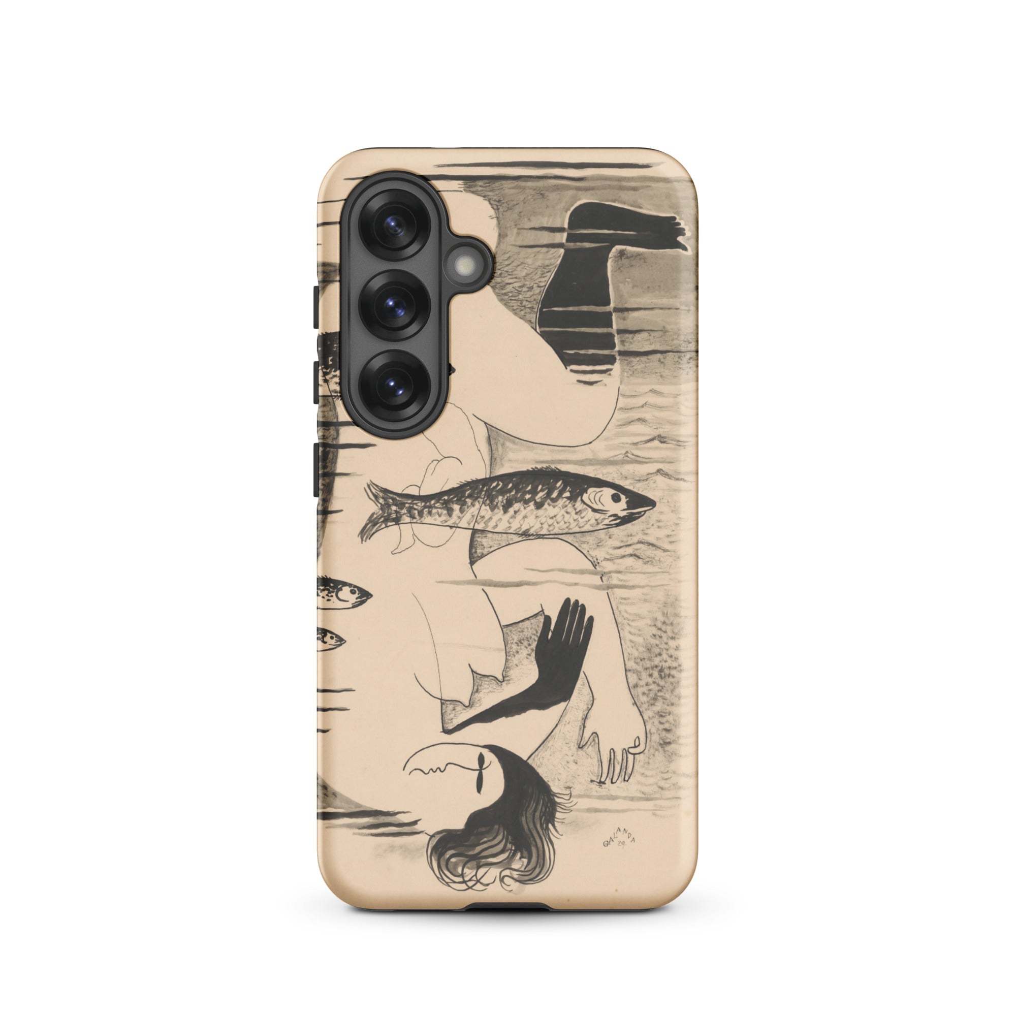 Drowned Mikulas Galanda Samsung Case, Galaxy S25 / Matte, Beige Smartphone Case Black White Abstract Illustration Figure