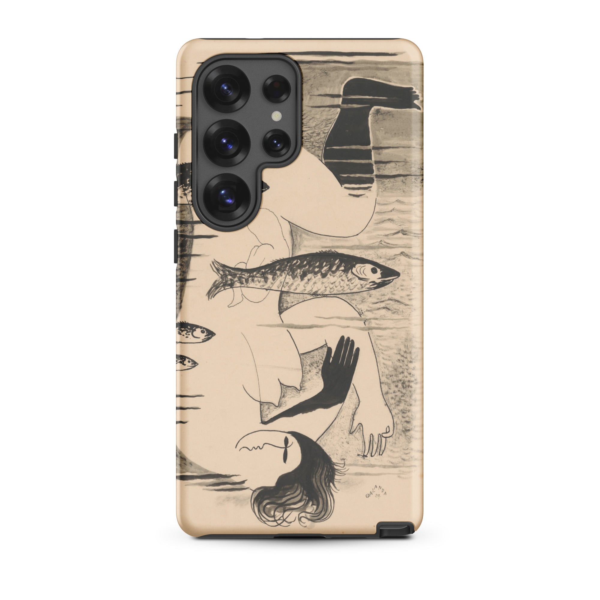 Drowned Mikulas Galanda Samsung Case, Galaxy S25 Ultra / Matte, Smartphone Case Beige Background Black White Illustration Figure