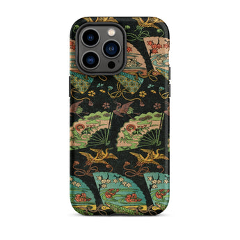 Ducks & Cranes Fan Pattern - G.a. Audsley Phone Case Iphone 14 Pro Max / Matte Patterned Phone Case Meiji-era Textile Patterns, Cranes Fan