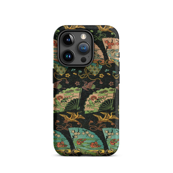 Ducks & Cranes Fan Pattern - G.a. Audsley Phone Case Iphone 15 Pro / Matte Patterned Iphone Case Meiji-era Textile Patterns, Cranes Fan