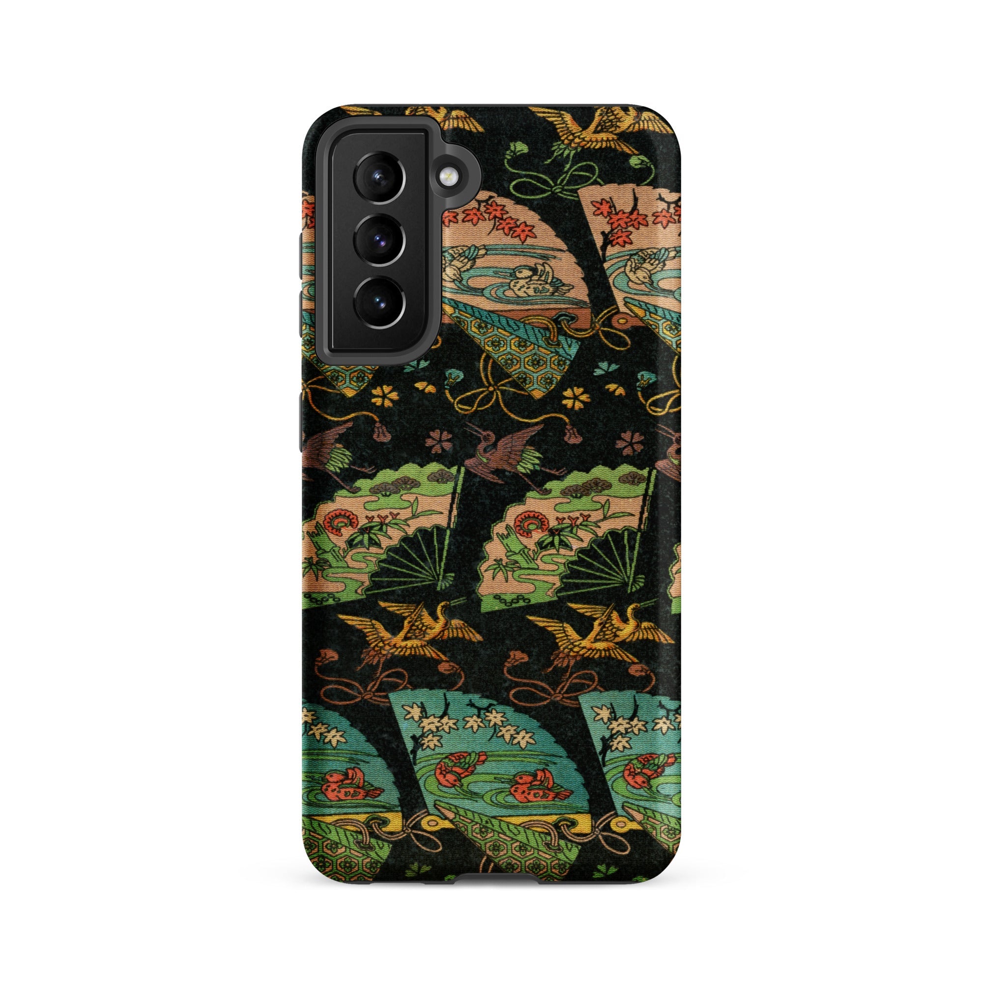 Ducks & Cranes Fan Pattern - G.a. Audsley Samsung Case, Galaxy S21 Fe / Matte, Black Smartphone Case Vibrant Pattern Traditional Japanese