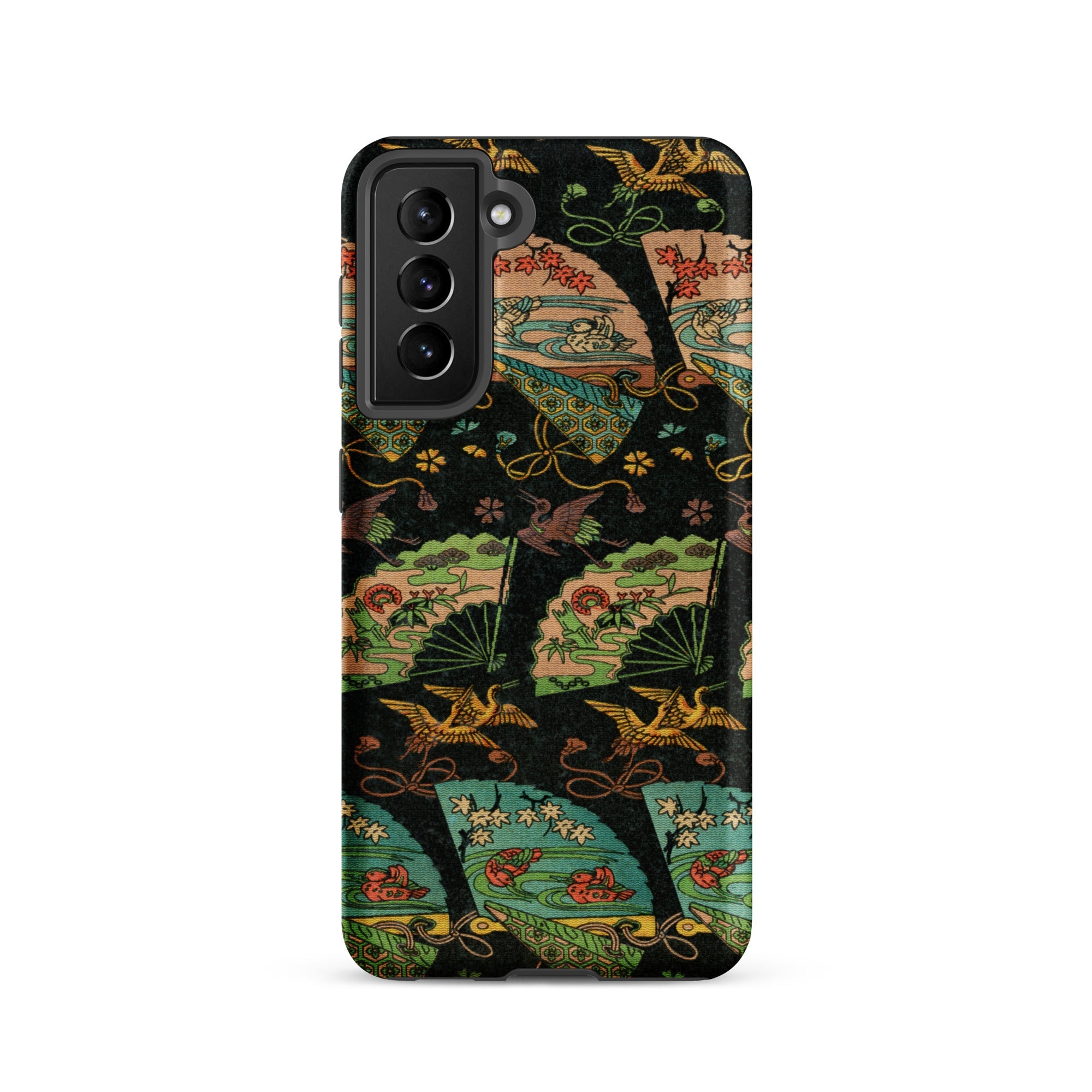 Ducks & Cranes Fan Pattern - G.a. Audsley Samsung Case, Galaxy S21 / Matte, Black Phone Case Vibrant Pattern Japanese Fans Cranes
