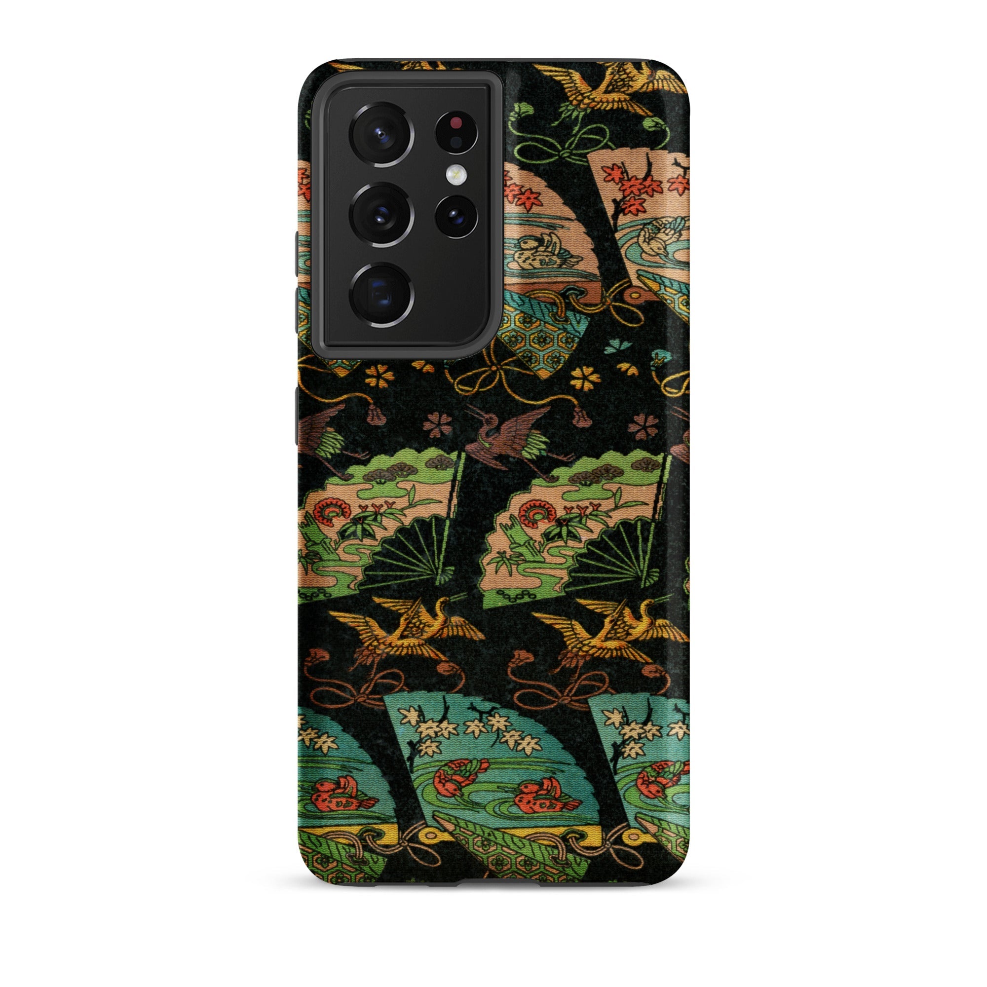Ducks & Cranes Fan Pattern - G.a. Audsley Samsung Case, Galaxy S21 Ultra / Matte, Black Smartphone Case Pattern Traditional Japanese Art