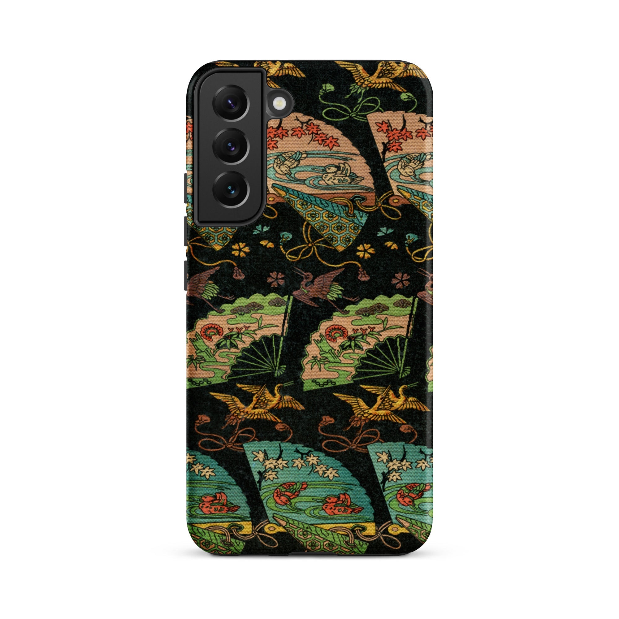 Ducks & Cranes Fan Pattern - G.a. Audsley Samsung Case, Galaxy S22 Plus / Matte, Black Phone Case Vibrant Pattern Japanese Fans Cranes