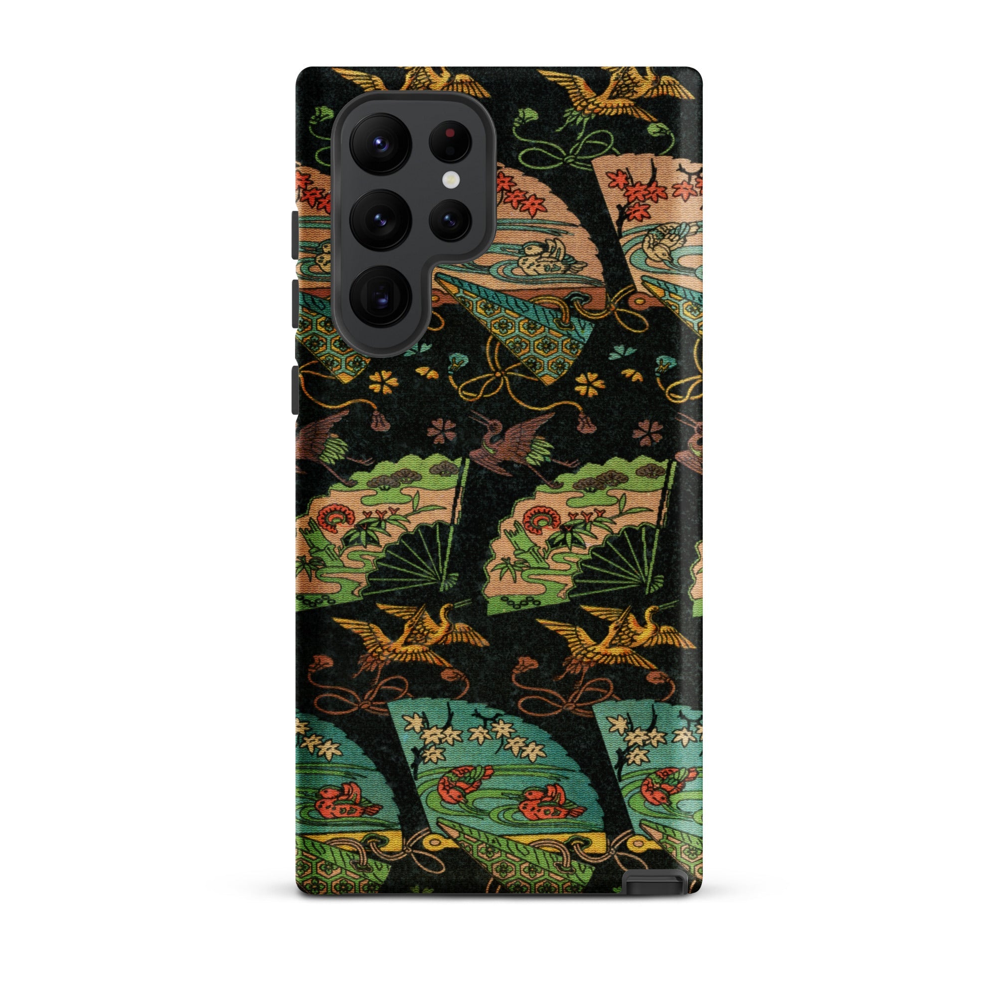 Ducks & Cranes Fan Pattern - G.a. Audsley Samsung Case, Galaxy S22 Ultra / Matte, Black Phone Case Vibrant Pattern Japanese Fans Cranes