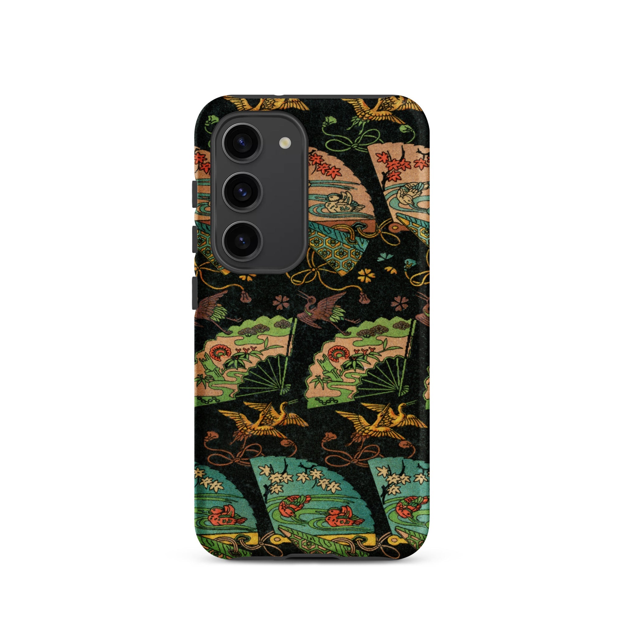 Ducks & Cranes Fan Pattern - G.a. Audsley Samsung Case, Galaxy S23 / Matte, Black Smartphone Case Pattern Ornate Japanese Fans Cranes