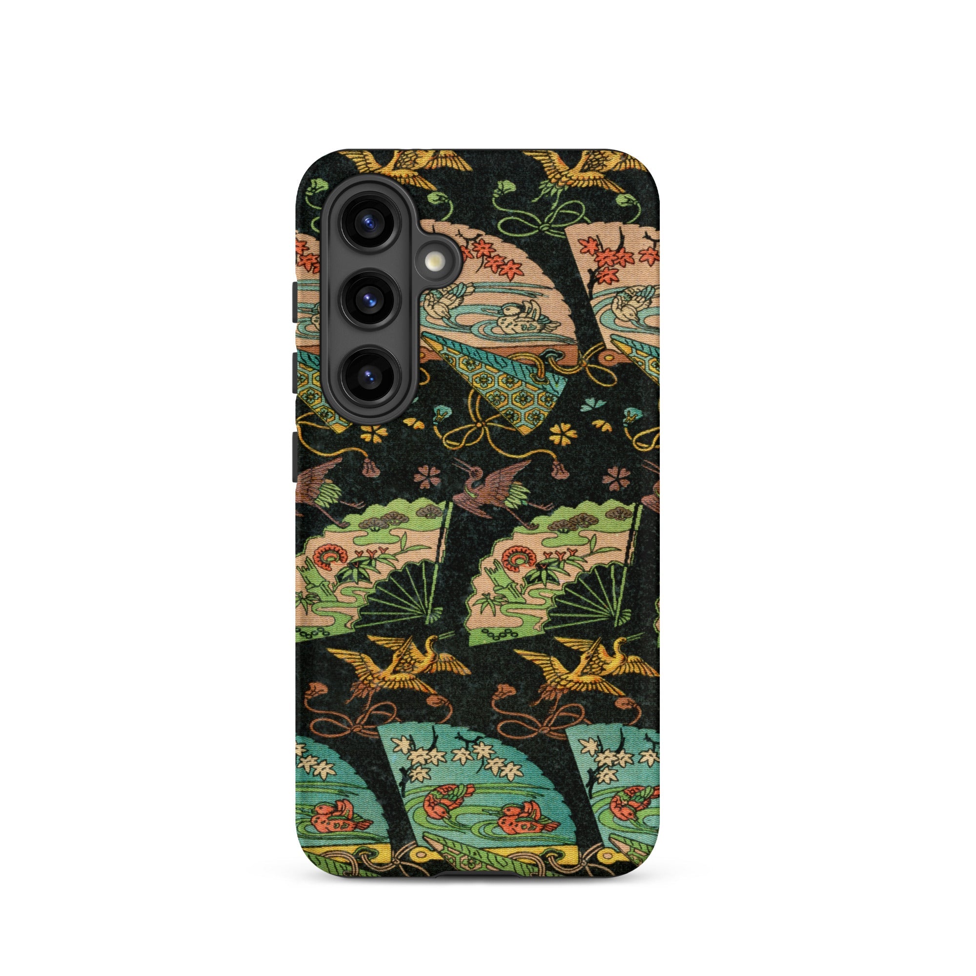 Ducks & Cranes Fan Pattern - G.a. Audsley Samsung Case, Galaxy S24 / Matte, Black Smartphone Case Pattern Japanese-style Fans Cranes