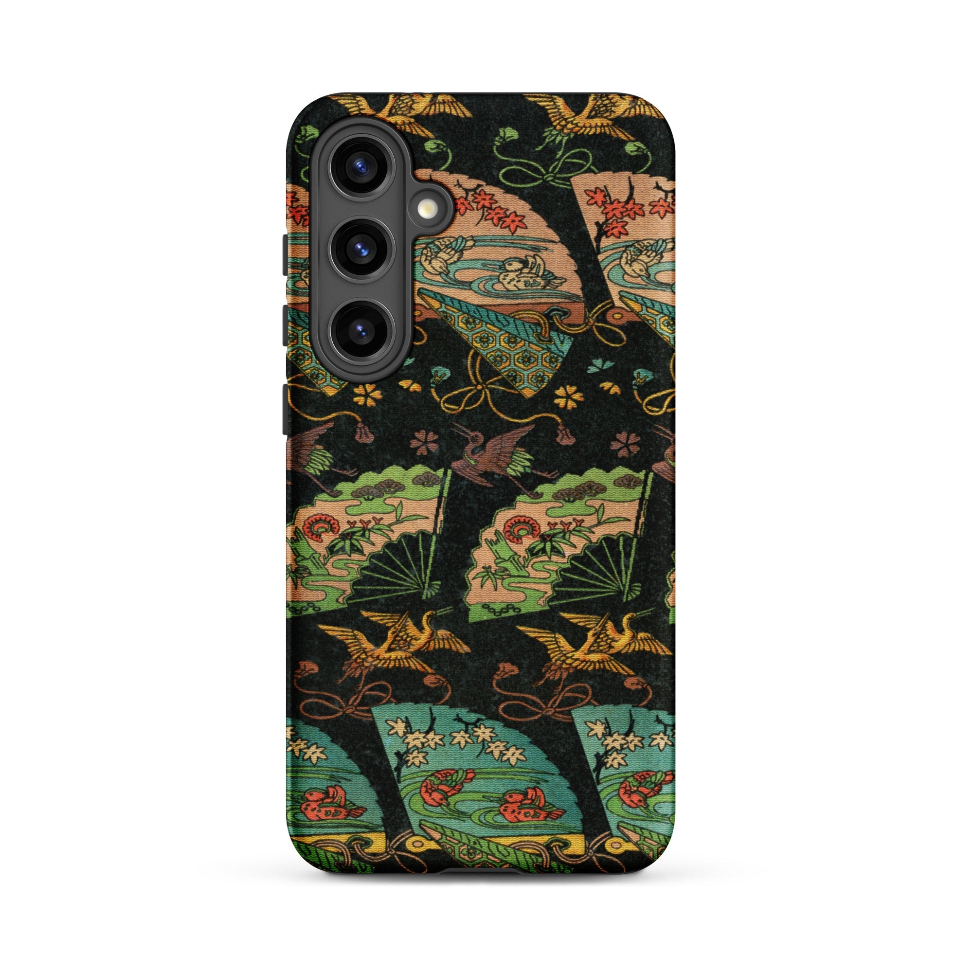 Ducks & Cranes Fan Pattern - G.a. Audsley Samsung Case, Galaxy S24 Plus / Matte, Black Smartphone Case Pattern Traditional Japanese Fans