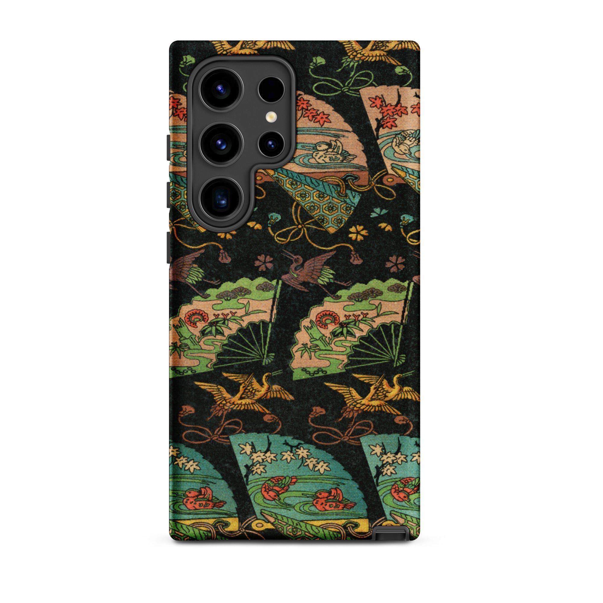 Ducks & Cranes Fan Pattern - G.a. Audsley Samsung Case, Galaxy S24 Ultra / Matte, Black Phone Case Vibrant Pattern Japanese Fans Cranes