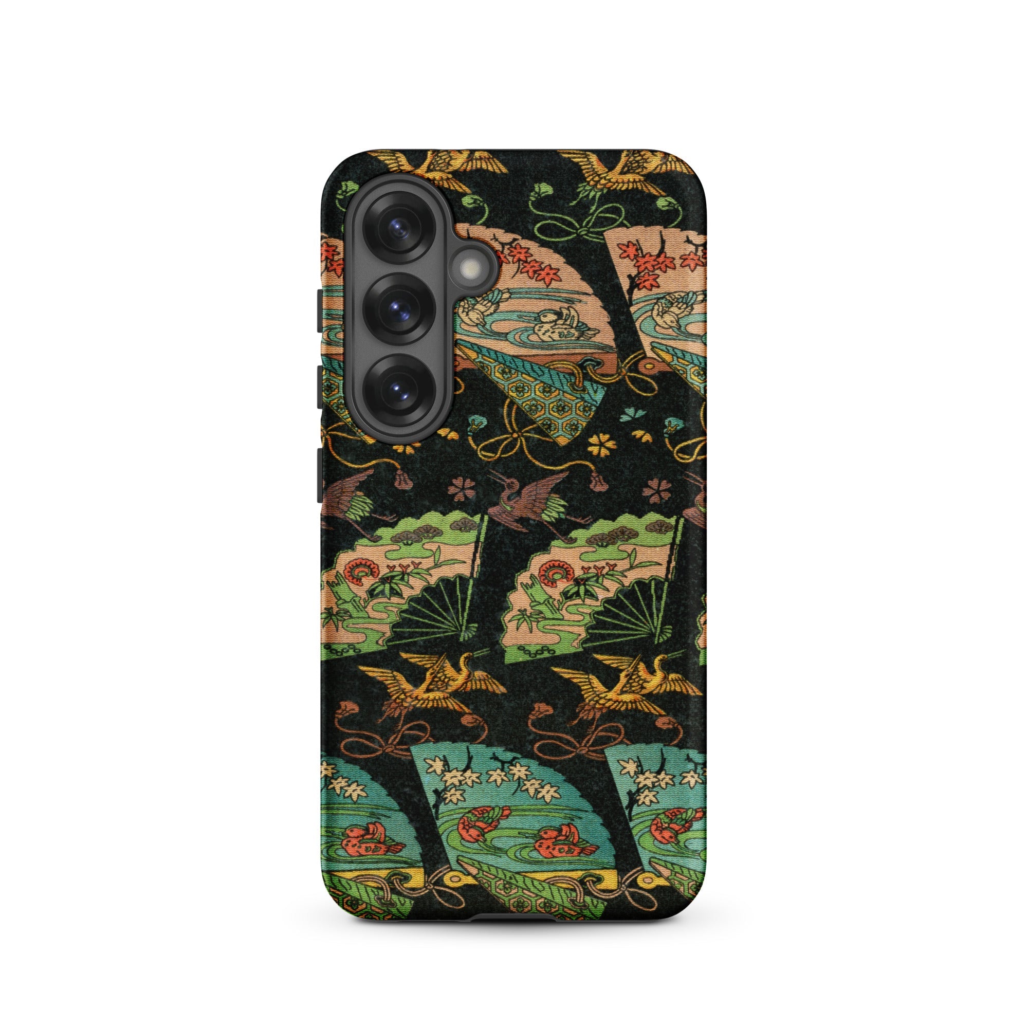 Ducks & Cranes Fan Pattern - G.a. Audsley Samsung Case, Galaxy S25 / Matte, Smartphone Case Pattern Japanese-style Fans Cranes Dark