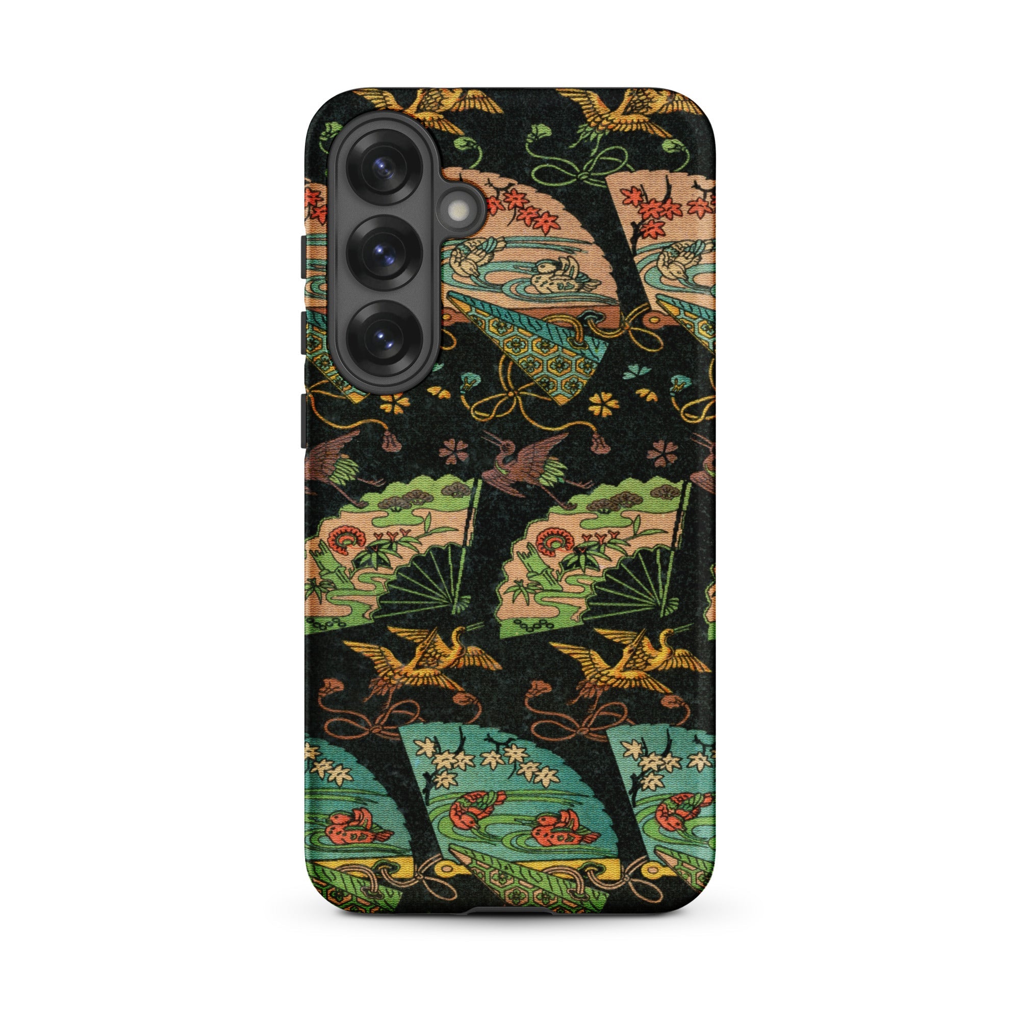 Ducks & Cranes Fan Pattern - G.a. Audsley Samsung Case, Galaxy S25 Plus / Matte, Black Smartphone Case Patterned Design Fans Birds