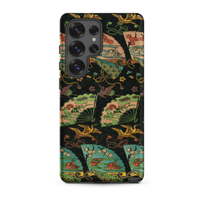 Ducks & Cranes Fan Pattern - G.a. Audsley Samsung Case, Galaxy S25 Ultra / Matte, Black Phone Case Vibrant Pattern Japanese Fans Cranes