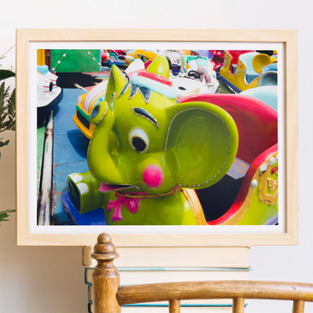 No Dumbo 2 + too Giclée Print, Bright Green Cartoon Mouse Toy Pink Nose Googly