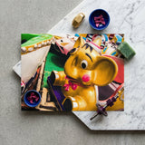 No Dumbo Giclée Print / Canvas Golden Elephant Figurine Pink Bow Glossy Finish Dumbo Giclée Print, Vibrant Carousel Elephant, Fair Trade