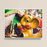 No Dumbo Giclée Print / Canvas Golden Mouse-shaped Carousel Ride Pink Nose Bow Shiny Dumbo Giclée Print, Vibrant Elephant, Fair Trade