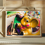 No Dumbo Giclée Print / Canvas Yellow Plastic Toy Elephant Red Nose Googly Eyes Dumbo Giclée Print, Vibrant Carousel Elephant, Fair Trade