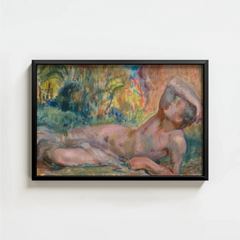 Black-framed Reproduction Soft Impressionistic Painting Nude Figure Outdoor Enckell’s Adonis Lies, Restless Foliage, Final Embers