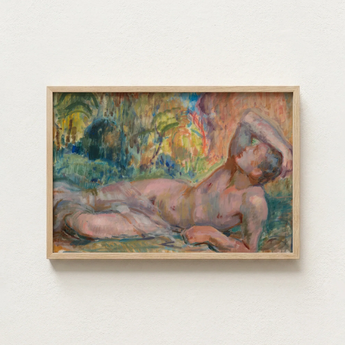 Framed Impressionist Painting Nude Figure Outdoor Rendered Soft Enckell’s Adonis Lies, Restless Foliage, Final Embers