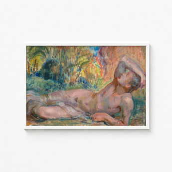 Framed Impressionist Painting Nude Figure Outdoor Rendered Soft Enckell’s Adonis Lies, Restless Foliage, Final Embers