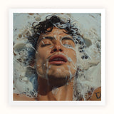 Splish Splash - Gaysian Male Erotica Art Print, Close-up Portrait Person Submerged Water Soap Bubbles