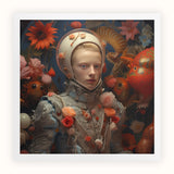 Enfant Terrible - Surreal Camp Art Print, Surreal Portrait Young Person Ornate Helmet Floral-adorned Armor