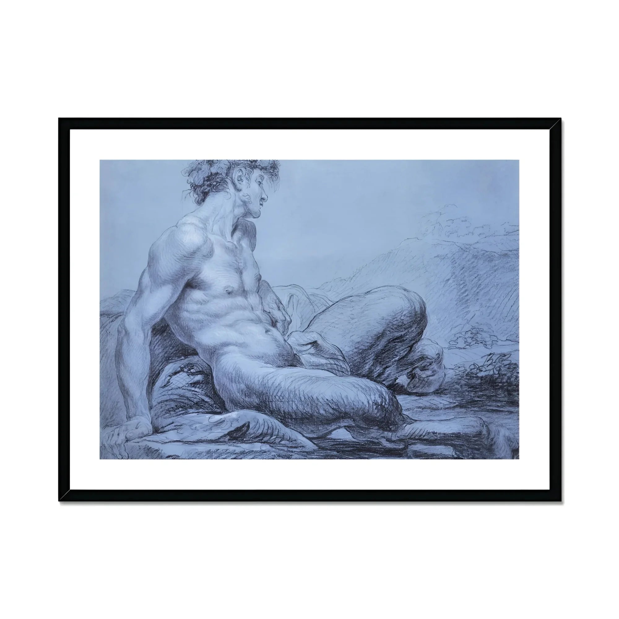 A Seated Faun - Jean Restout Ii (the Younger) Art Print, Framed Male Figure