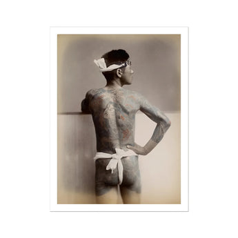 1585 Japanese Wabori Tattoo - S. Ogawa Fine Art Print, Tattooed Man Loincloth