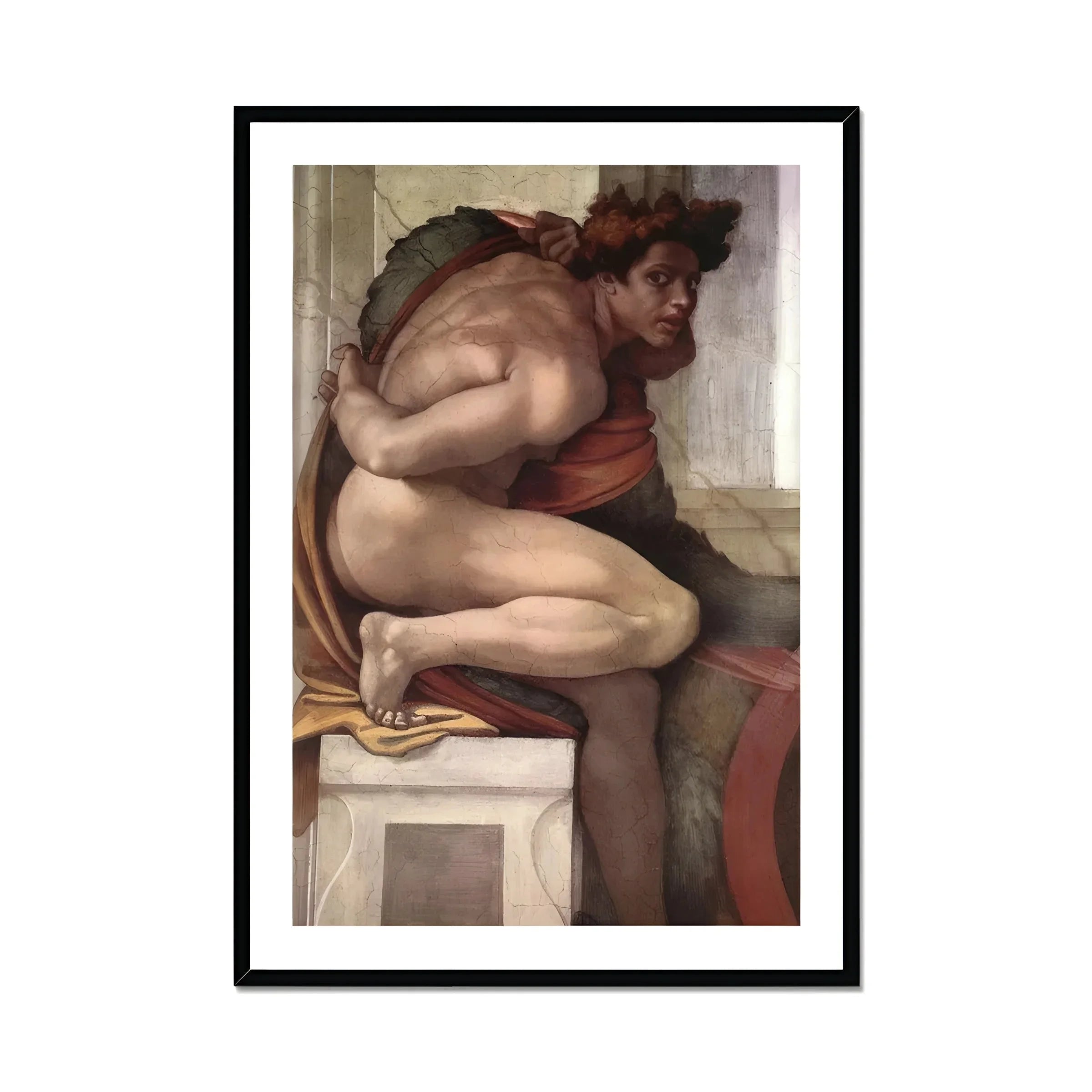 Ignudo - Michelangelo Divine Male Art Print, Framed Renaissance Painting