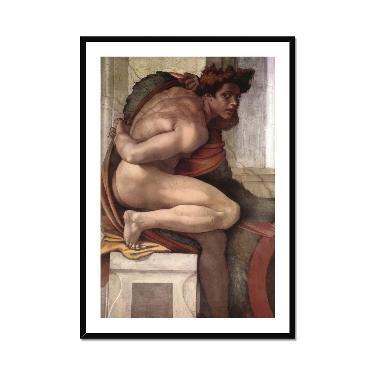 Ignudo - Michelangelo Divine Male Art Print, Framed Renaissance Painting