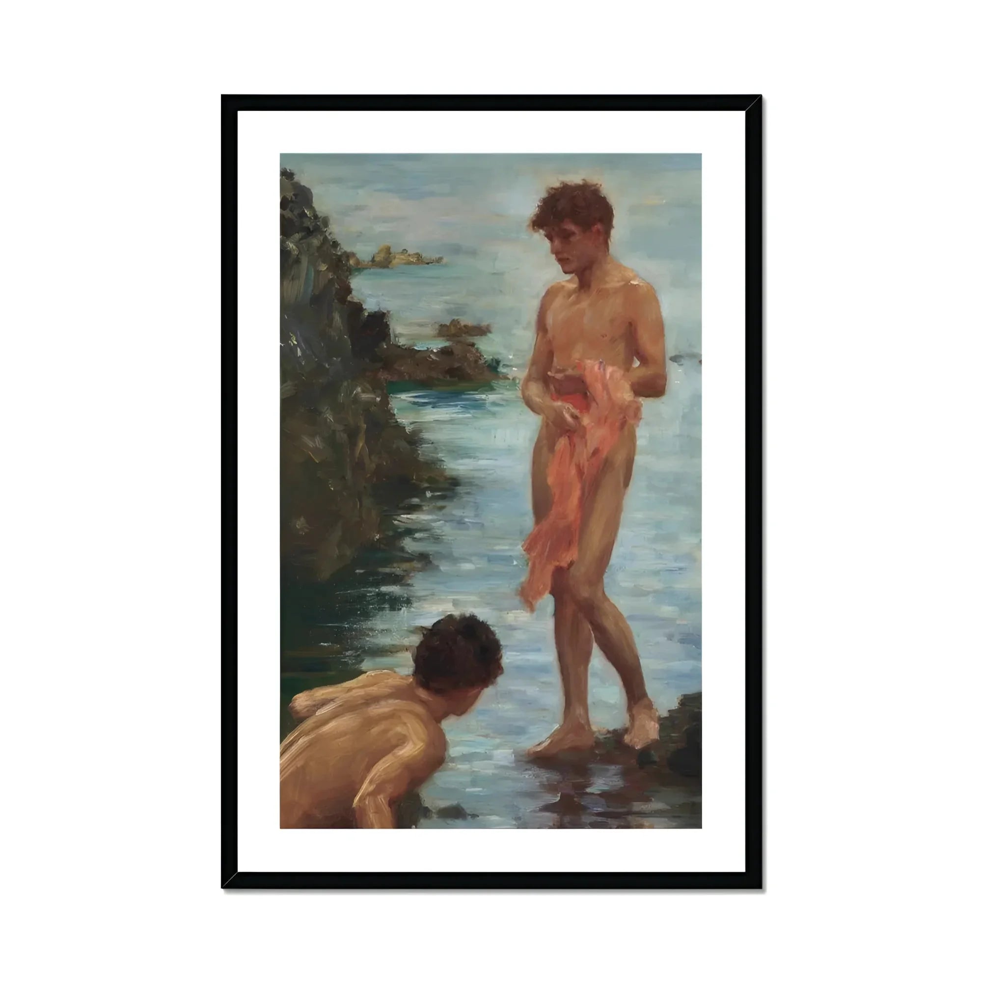 A Bathing Group - Henry Scott Tuke Painting Art Print, Framed Painting Two Nude Men Sea