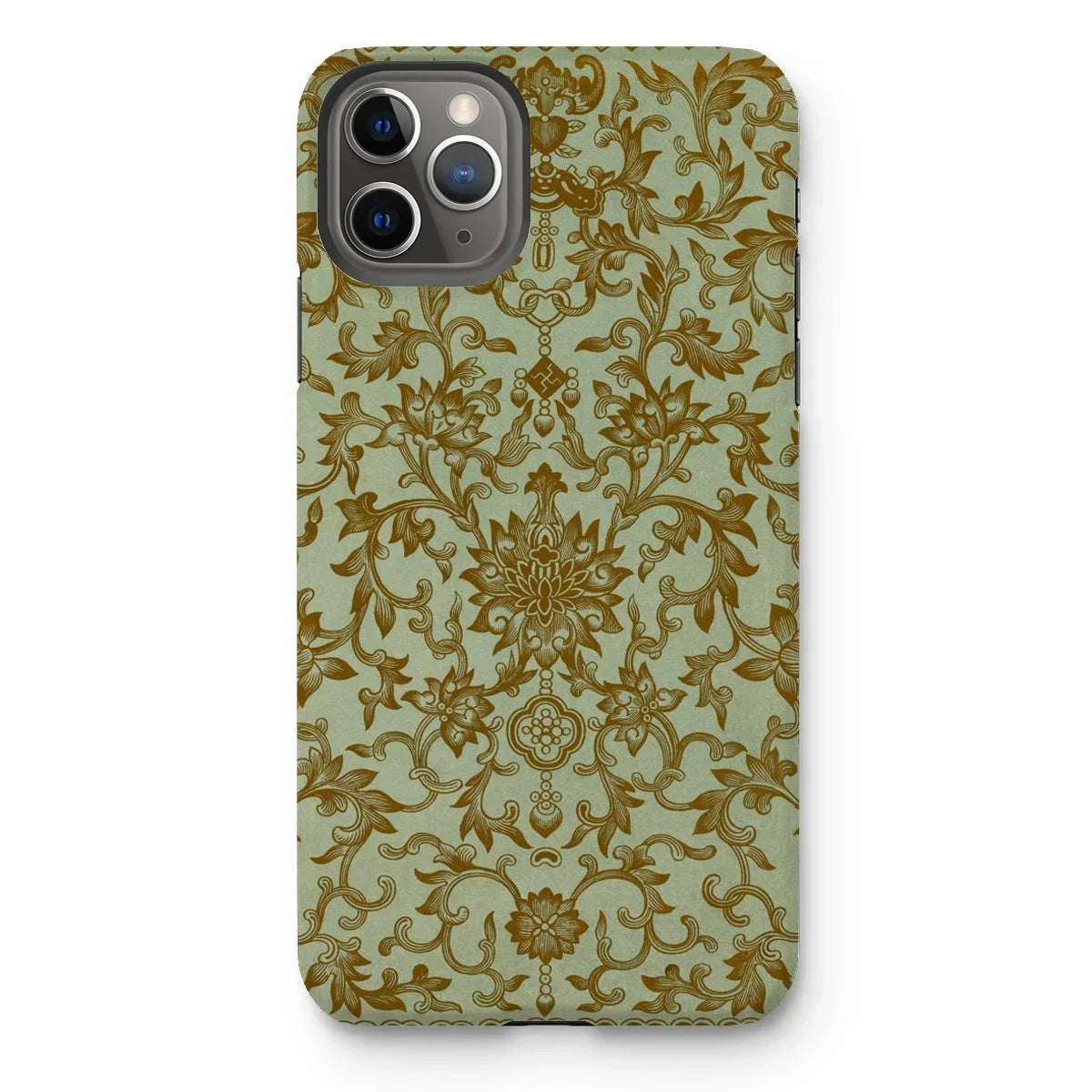 Earthy Chinese Florals - Owen Jones Iphone Case, 11 Pro Max / Matte, Ornate Floral Patterned Iphone Case Gold Design Mint