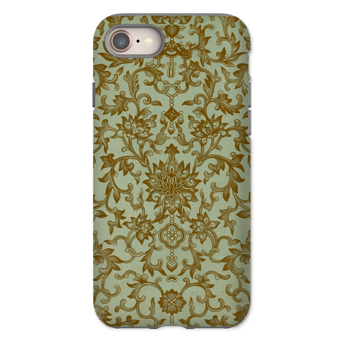 Earthy Chinese Florals Owen Jones Iphone Case, 8 / Matte, Ornate Floral Patterned Phone Case Gold Mint Green