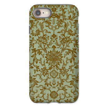 Earthy Chinese Florals - Owen Jones Iphone Case, 8 / Matte, Ornate Floral Patterned Phone Case Gold Mint Green