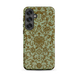 Earthy Chinese Florals - Owen Jones Phone Case Samsung Galaxy S25 Plus / Matte Intricate Gold Damask Pattern Muted Sage, Victorian Design