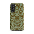Earthy Chinese Florals Owen Jones Samsung Case, Galaxy S22 Plus / Matte, Smartphone Decorative Case Green Background Intricate Gold Floral