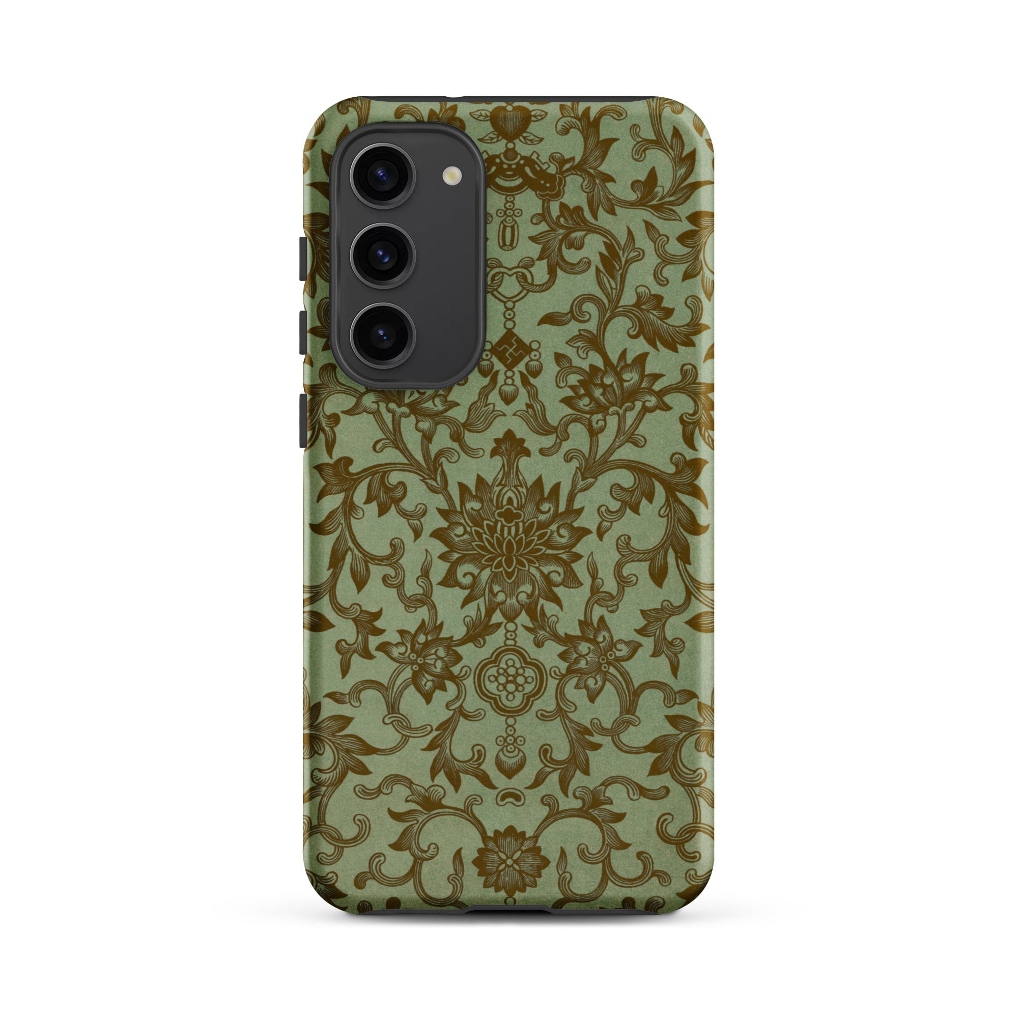 Earthy Chinese Florals Owen Jones Samsung Case, Galaxy S23 Plus / Matte, Smartphone Case Dark Green Gold Ornate Floral Pattern
