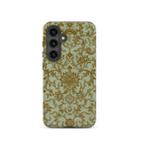 Earthy Chinese Florals - Owen Jones Samsung Case, Galaxy S24 / Matte, Smartphone Case Intricate Gold Floral Pattern Light Green