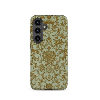 Earthy Chinese Florals - Owen Jones Samsung Case, Galaxy S24 / Matte, Smartphone Case Intricate Gold Floral Pattern Light Green